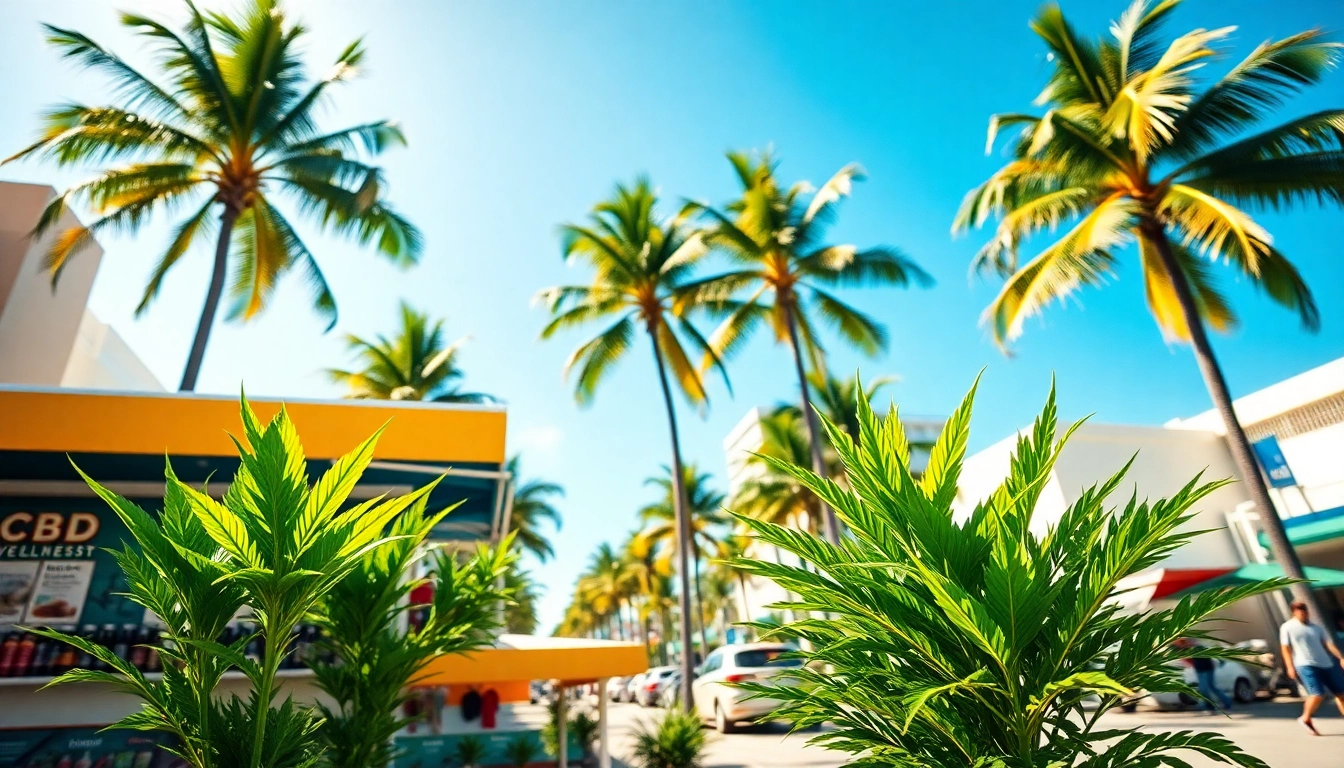 CBD products at a vibrant Miami street stall promoting wellness and relaxation.